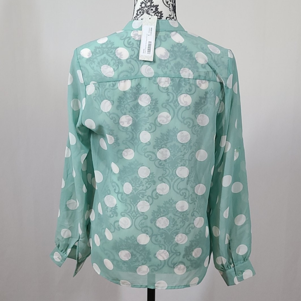 Pomelo Polka Dot Tab-Sleeve Blouse - Picture 3 of 7